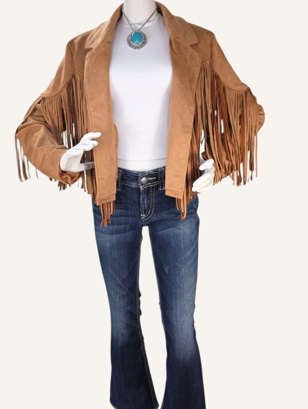 NWT Umgee Winona Camel Faux Suede Fringe Cropped Jacket Western Rodeo Medium